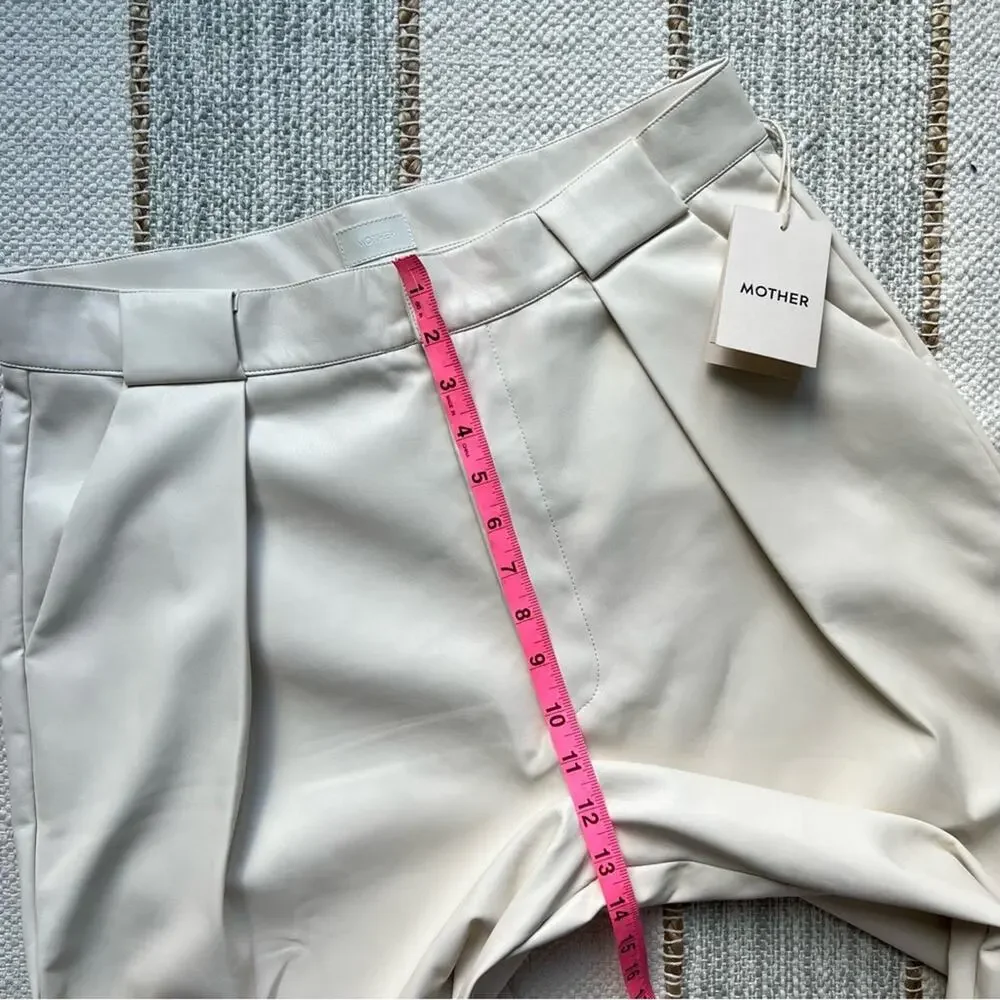 Mother High Waisted Egret Tunnel Vision Pleated Prep Faux Leather Pants Size 32 - Picture 6 of 13